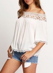 Women's Casual off Shoulder Half Sleeve Lace Panel Blouse