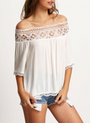 Women's Casual off Shoulder Half Sleeve Lace Panel Blouse