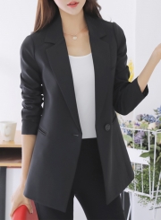 Women's Solid Long Sleeve One Button Blazer