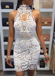 Women's Fashion Sleeveless Backless Lace Bodycon Mini Dress