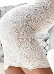 Women's Solid off Shoulder Long Sleeve Lace Bodycon Dress