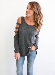 Women's Solid Cut out Long Sleeve Pullover Tee