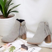 Women's Fashion Round Toe Zipper Fringe Suede Ankle Boots