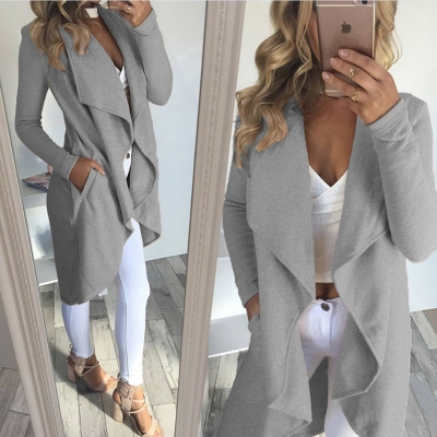 Open Front Solid Long Sleeve Trench Coat YOYOTSHOP.com