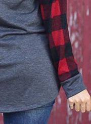 Round Neck Plaid Sleeve Tee Shirt