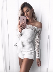 Slash Neck Long Sleeve Lace Romper