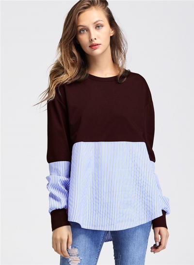 Casual Round Neck Long Sleeve Splicing Sweatshirt