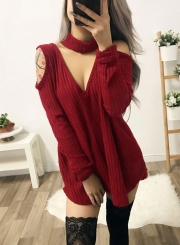 Choker Deep V Neck Off Shoulder Mini Dress