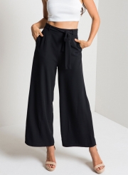 Belt Decoration Solid Wide Leg Pants