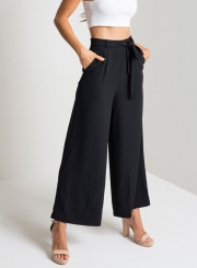 Belt Decoration Solid Wide Leg Pants