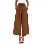 Belt Decoration Solid Wide Leg Pants