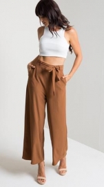 Belt Decoration Solid Wide Leg Pants