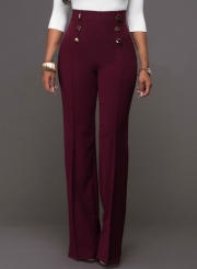 High Waist Solid Wide-Leg Pants