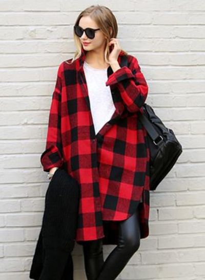 Long Sleeve Plaid Loose Button down Shirt