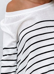 Casual Round Neck Long Sleeve Striped Splicing Pullover Tee Shirt