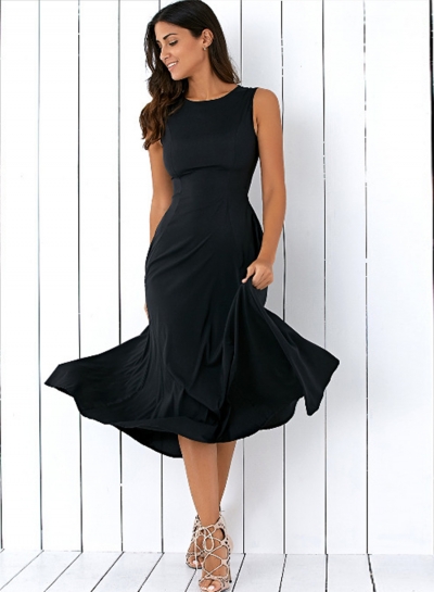 Elegant Round Neck Sleeveless Solid Color Pullover Maxi Dress zecalaba.com