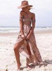 Boho Floral Off Shoulder Split Maxi Dress