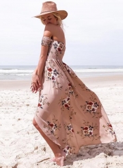 Boho Floral Off Shoulder Split Maxi Dress