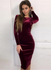 Long Sleeve Bodycon Velvet Party Dress