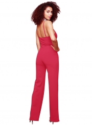 Elegant Spaghetti Strap V Neck Solid Color Jumpsuit