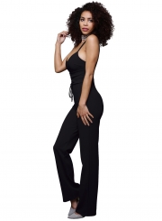 Elegant Spaghetti Strap V Neck Solid Color Jumpsuit