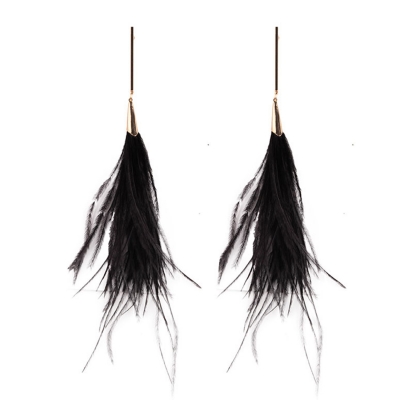 Elegant Feather Decoration Solid Color Party Earrings