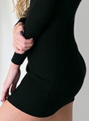 V Neck Long Sleeve Bodycon Mini Dress