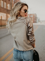 Fashion Round Neck Long Sleeve Sequins Decoration Tee Shirt