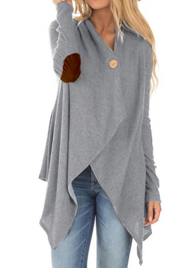 Fashion V Neck Long Sleeve Solid Color Irregular Cardigan zecalaba.com