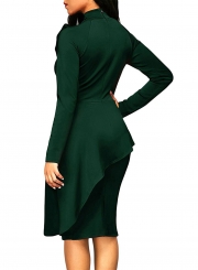 Solid Long Sleeve High Waist Bow Bodycon Dress