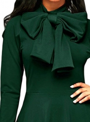 Solid Long Sleeve High Waist Bow Bodycon Dress