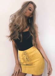 Lace-up front Slim fit Suede Mini Skirt