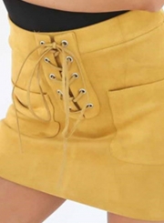 Lace-up front Slim fit Suede Mini Skirt