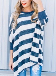 Fashion Loose Fit Stripe Pullover Batwing Sleeve Tee