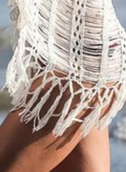 V Neck Bikini Cover-up Knit Fringed Beachwear