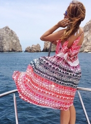 Printed V Neck Sleeveless Cover-up Beachwear Dress