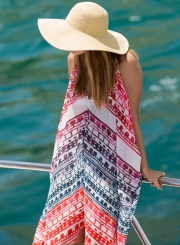 Printed V Neck Sleeveless Cover-up Beachwear Dress