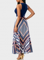 Sleeveless Geo Printed Maxi Chiffon Evening Dress