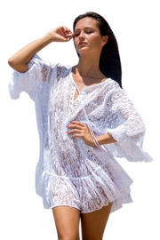 White Sheer Floral Lace Tunic Beachwear