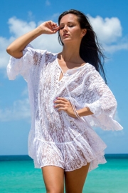 White Sheer Floral Lace Tunic Beachwear