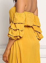 Strapless Puff Sleeve High Low Dress with Belt