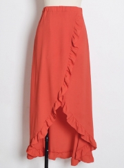 Fashion Elastic Waist High Slit Ruffle Maxi Skirt