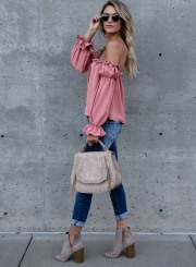 Fashion Off Shoulder Long Sleeve Ruffle Chiffon Blouse