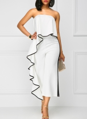 Fashion Strapless Ruffle Wide Leg Jumpsuit