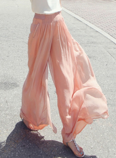 High Waist Chiffon Wide Leg Pants