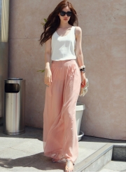 High Waist Chiffon Wide Leg Pants