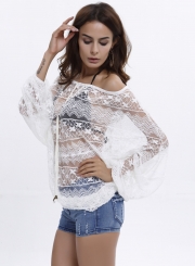 Off Shoulder Long Sleeve Lace Blouse