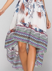 Off Shoulder Short Sleeve Floral Printed High Low Dress