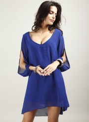 V Neck Slit Sleeve Chiffon Mini Dress