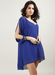 V Neck Slit Sleeve Chiffon Mini Dress